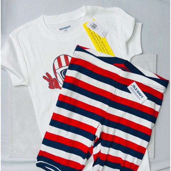 Old Navy Kids 2Piece Patriotic Set With Heart Tee Striped Shorts Large 10 - Picture 2 of 2